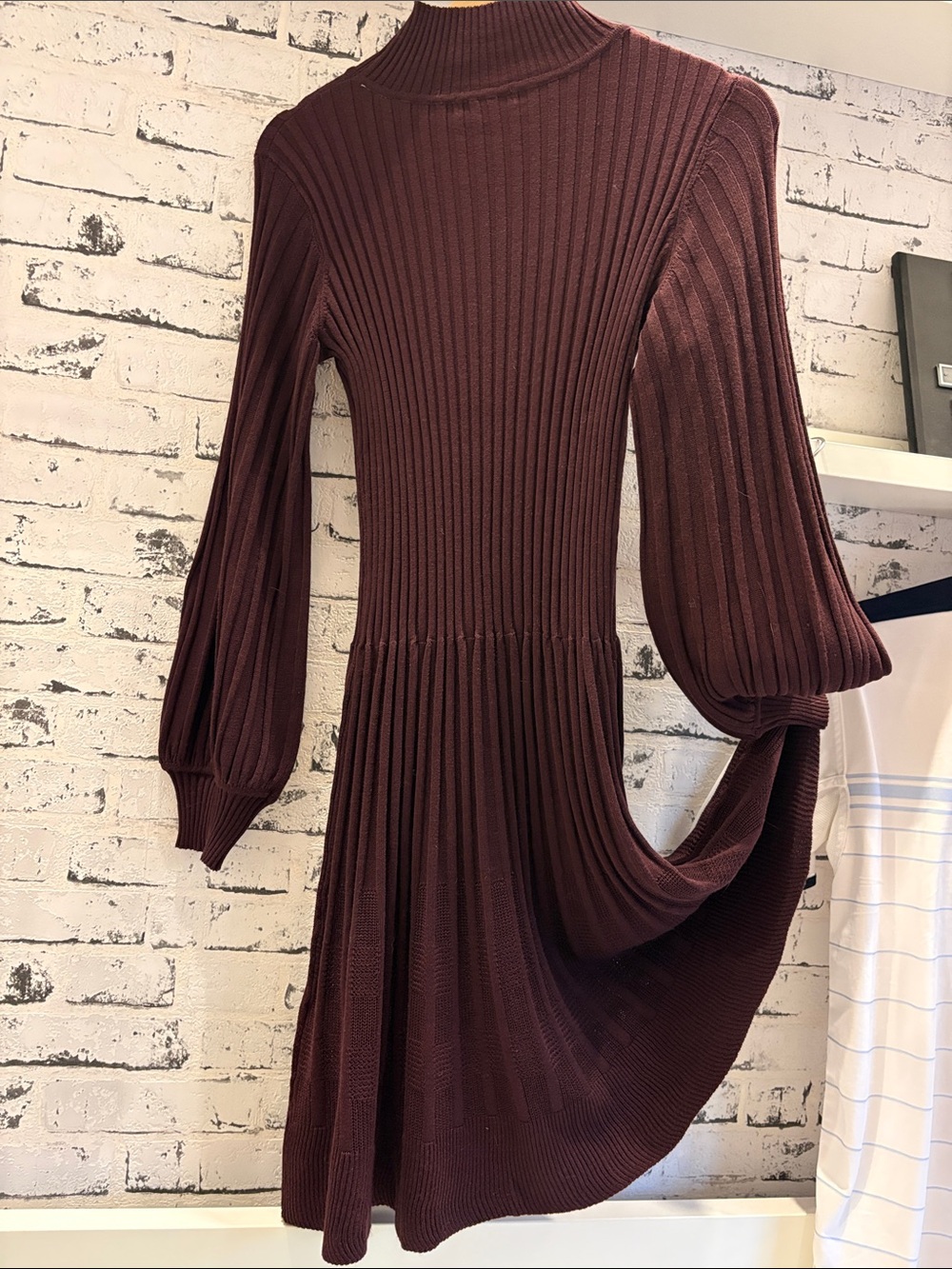 Max Studio Ribbed Mock-Neck Midi Dress in Burgundy